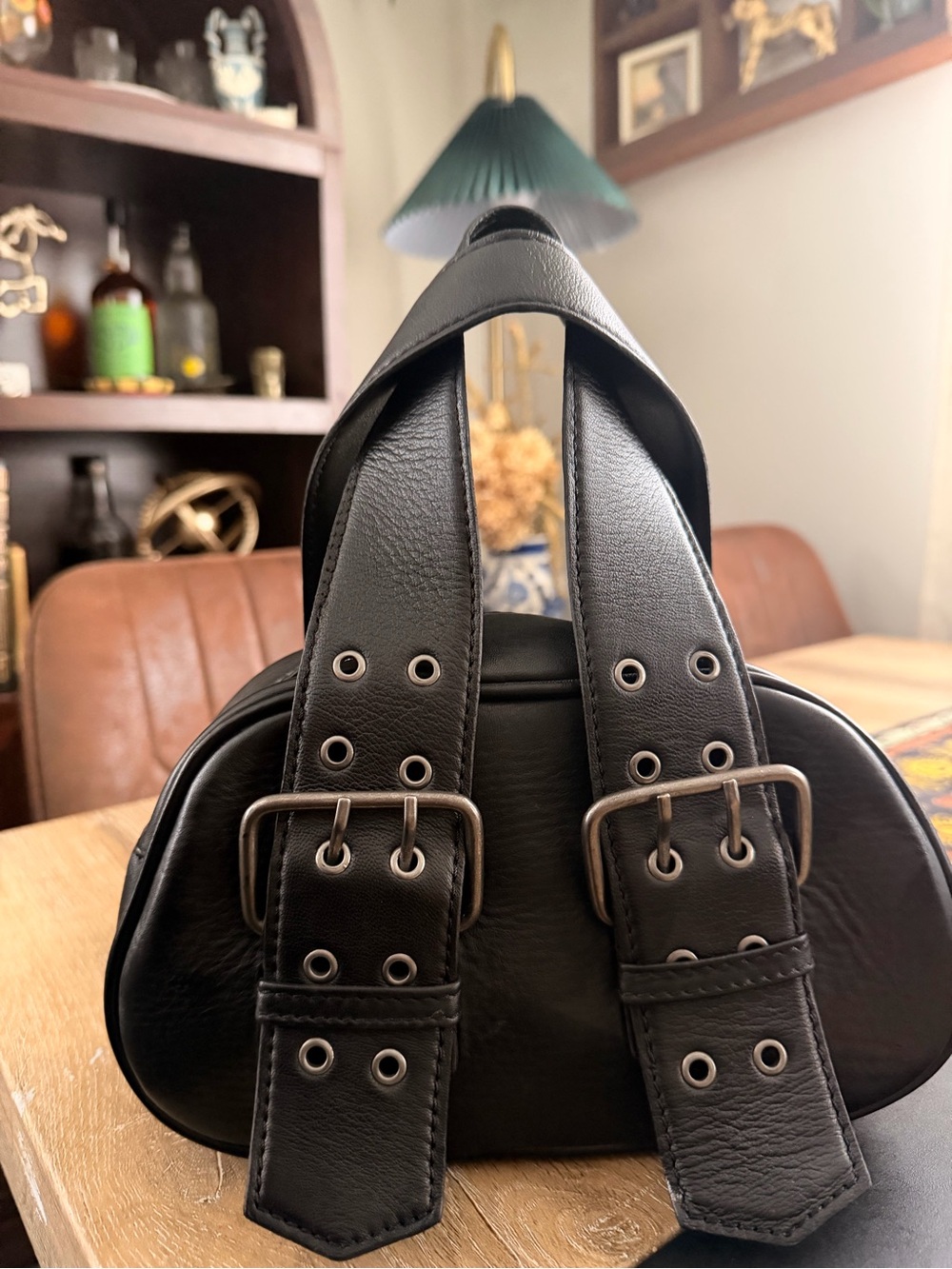 Free People Black Say Yes handbag with Double Buckle Straps